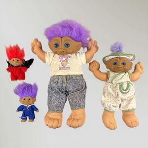 Vintage Troll Doll Lot of 4 Russ Treasure Trolls Purple Hair Devil University Ba